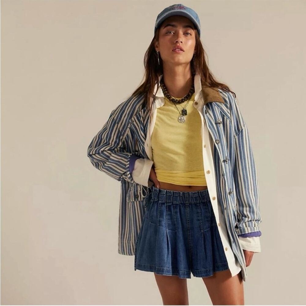Free People Striped Denim Barn Jacket